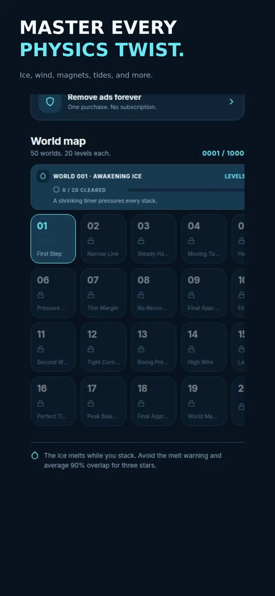 World map grid of levels with locked and unlocked stages